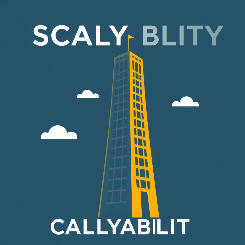 A stylized image representing scalability, with a tower growing taller and stronger, symbolizing expansion and growth. Use a clean and modern design with a focus on stability and reliability.