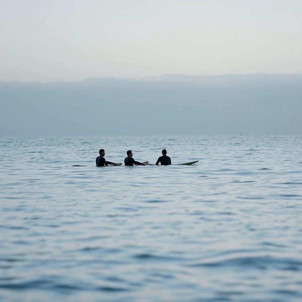 Dawn patrol surf atmosphere in Cape Town with soft light and calm mood
