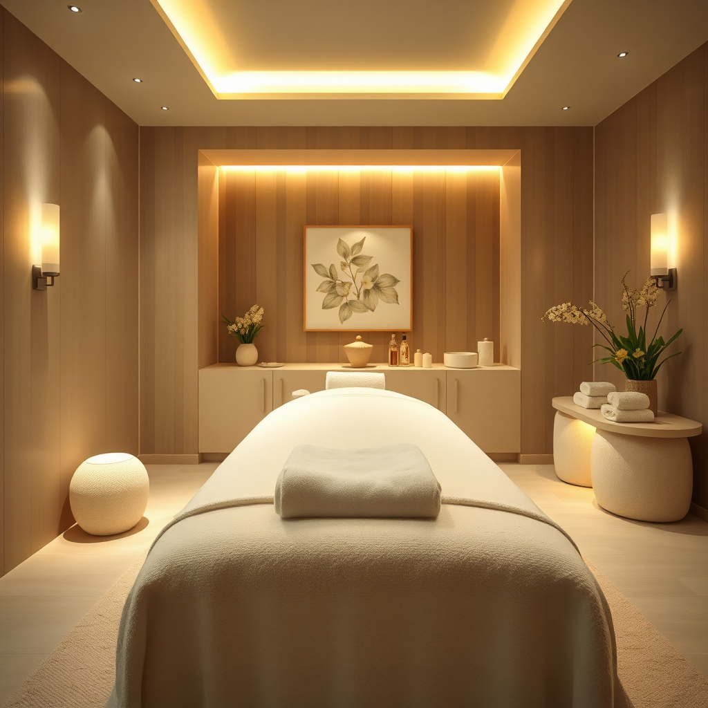 Calm and luxurious spa treatment room