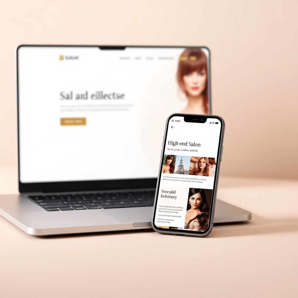 Luxury salon website on laptop and phone