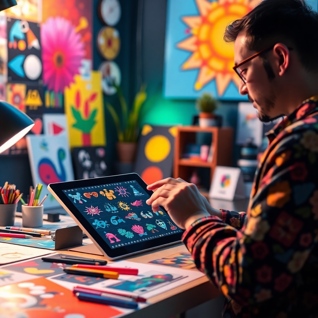 A dynamic image showing a vibrant social media feed splash with unique AI-generated graphics, accompanied by enthusiastic user reactions. The composition features bright colors and engaging visuals contrasting with a sleek digital interface. The environment is lively and animated, showcasing a diverse audience interacting with content. Capture in high-resolution 4K to highlight detail and excitement.