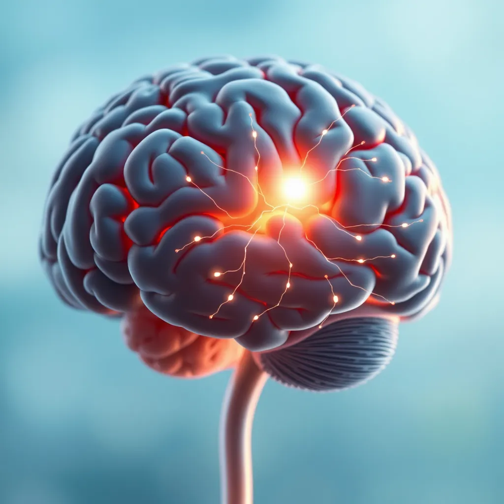 A close-up illustration of a human brain with a bright glow around the pineal gland, indicating rejuvenation. Show neurons flashing with activity to symbolize enhanced cognitive function, set against a calming background of soft blues and greens.