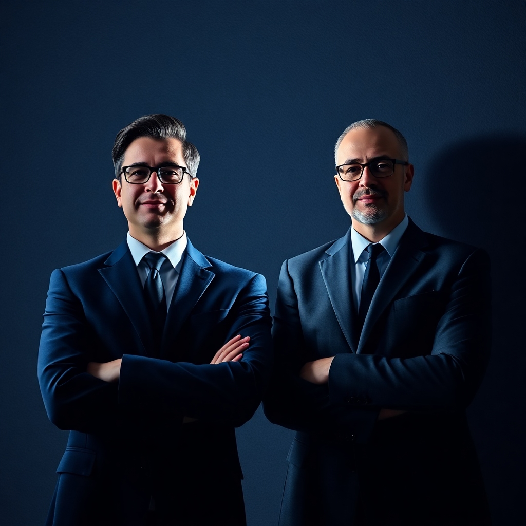 A striking visual that contrasts two business teams, one utilizing AI technology and the other without. The AI-powered team should appear confident, surrounded by glowing data screens and cutting-edge tech. The lighting is bright and focused on the AI team, while shadows hint at stagnation for the other. A textured background should represent a digital landscape. Technical specifications: high quality.