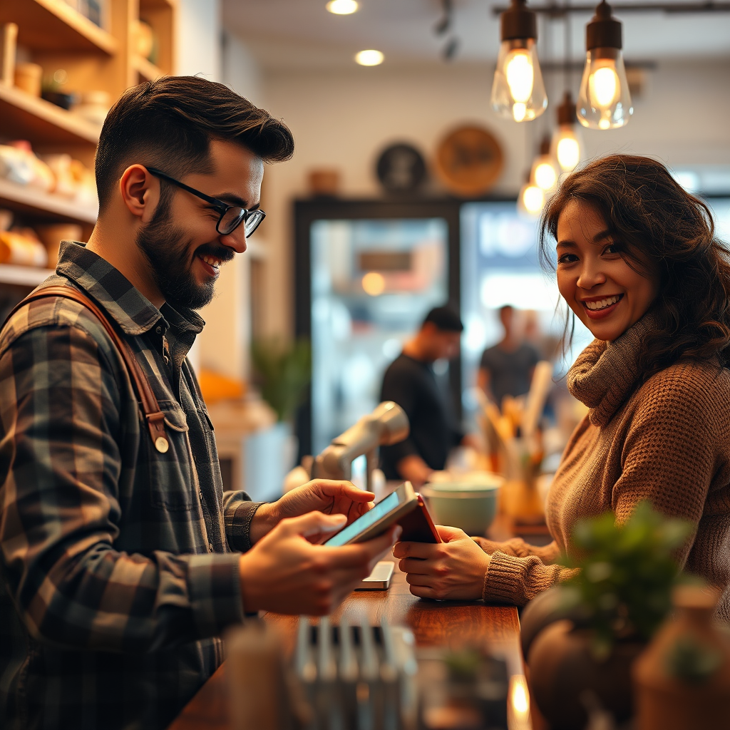 A vibrant and uplifting image showcasing happy local business owners celebrating their successful automation implementation at a local fair. The scene includes banners, smiling faces, and tech demonstrations in a sunny outdoor setting. The bright colors of the decorations and local produce create a cheerful vibe. The camera angle captures a group in mid-cheer while highlighting their tech innovations. This image should convey joy and success in 8K resolution.