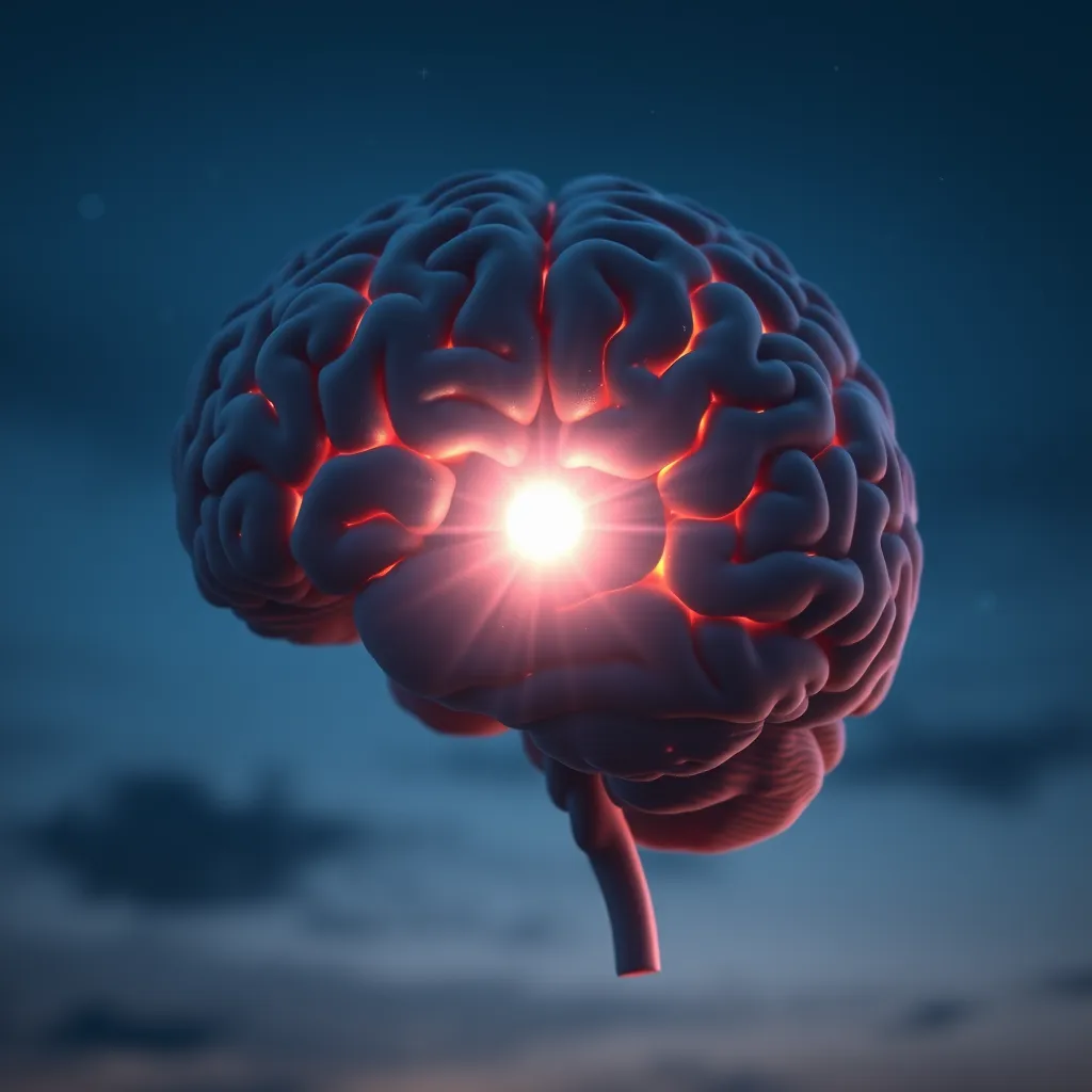 Visualize an artistic interpretation of the human brain, with a glowing, vivid pineal gland prominently featured. The pineal gland should be illuminated with soft, radiant light, symbolizing detoxification and renewal. Include elements like sparkling droplets to represent purification, and a serene, subdued color palette of blues and purples for a calming effect. Set the background to a twilight sky with stars subtly visible, hinting at the dreamlike quality of improved brain function. Capture this scene from a slightly elevated angle, focusing on the intricate details of the brain texture and the ethereal glow. Produce an ultra-high quality image in 8K resolution, ensuring a hyperrealistic effect that conveys both science and tranquility.