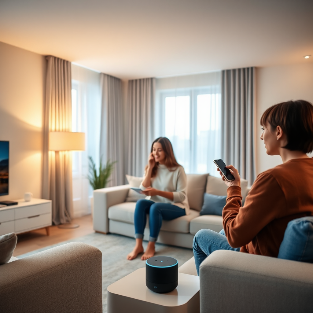 Family enjoying smart home technology
