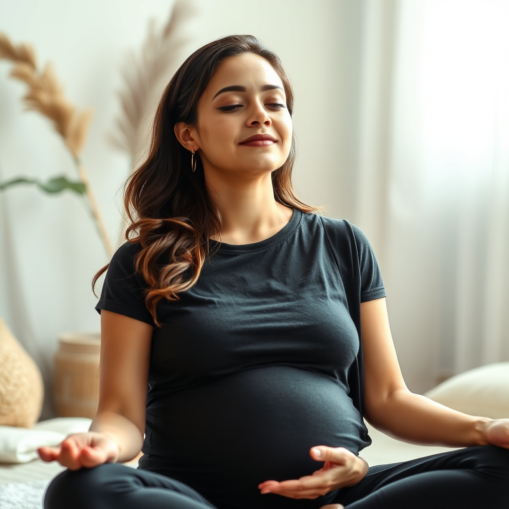 Mother practicing meditation for postpartum well-being