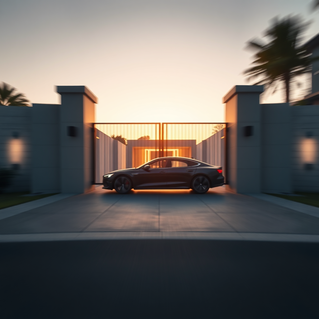 Car approaching an automated gate