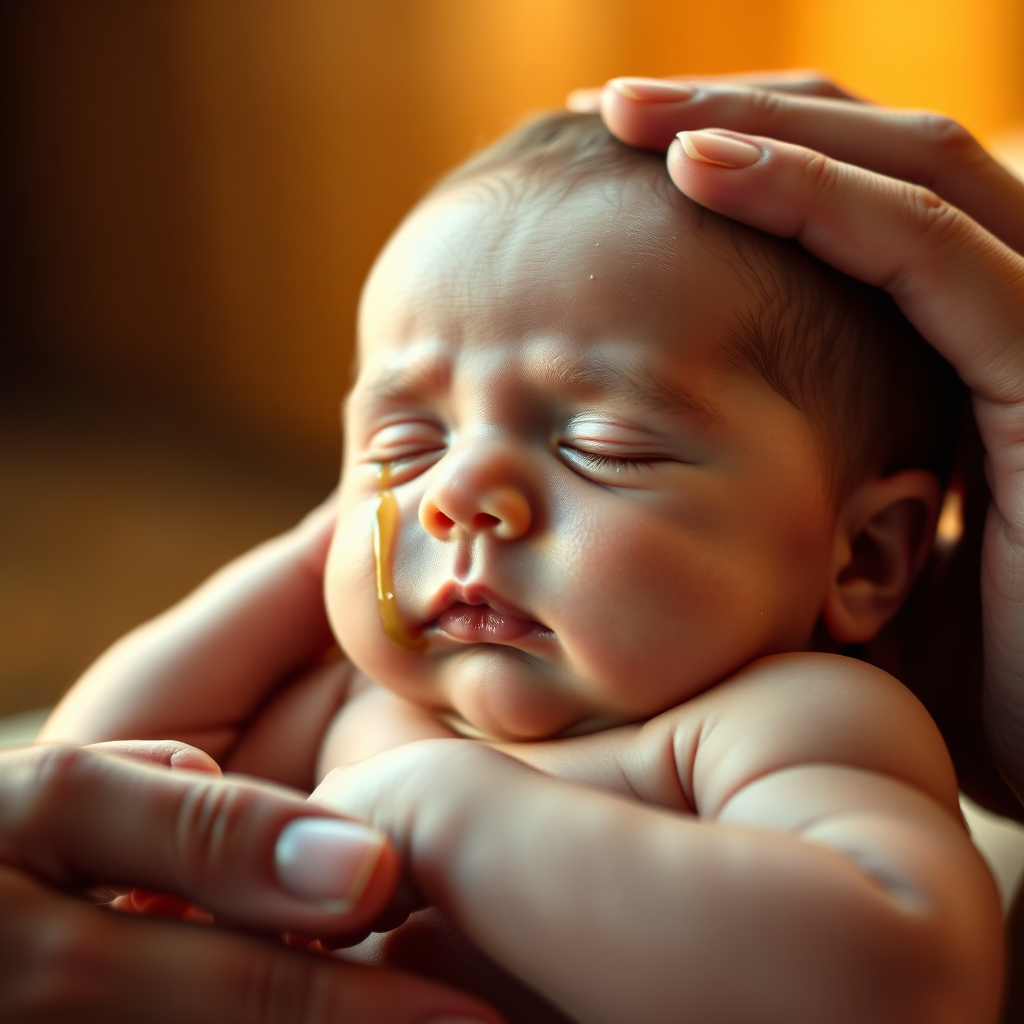 Loving hands gently massaging a newborn baby