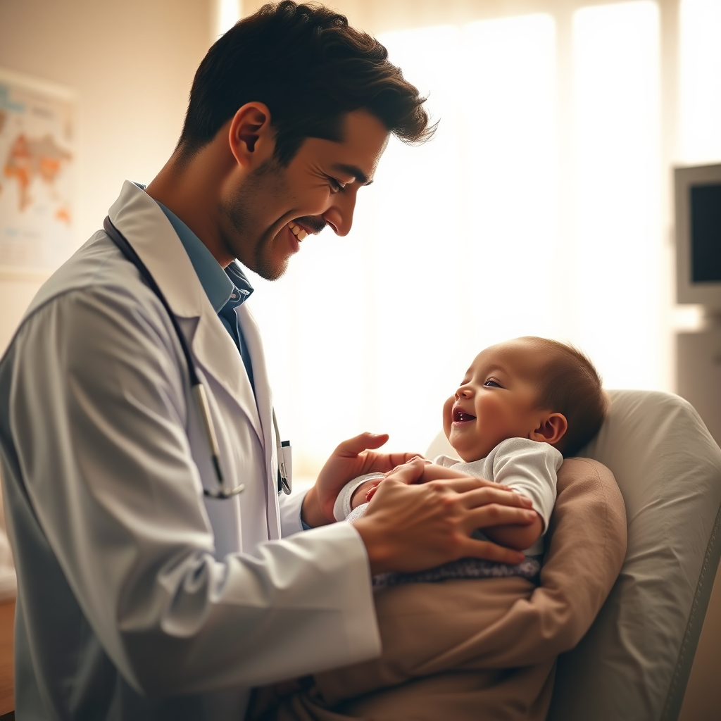 Doctor and mother smiling