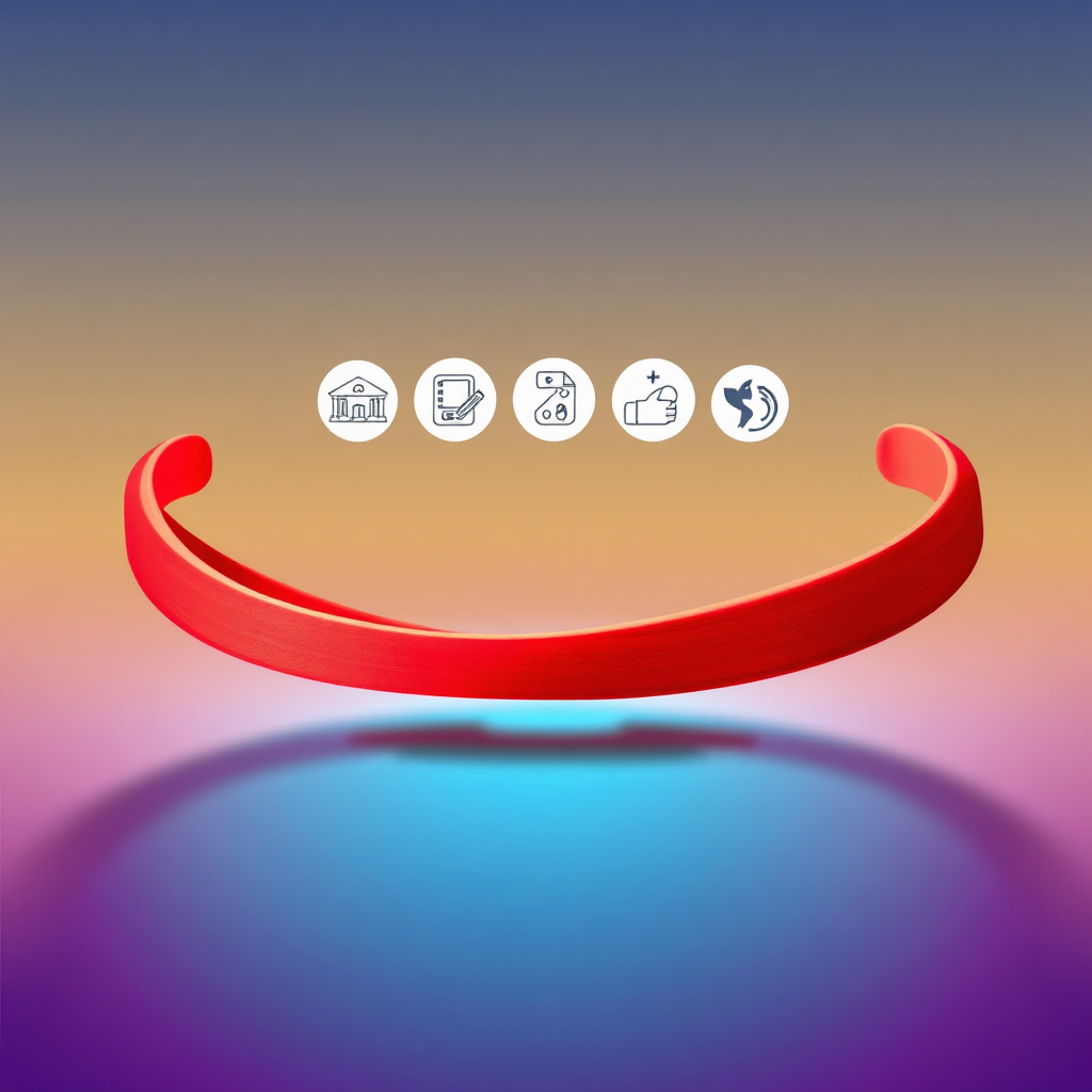 A stylized image depicting a flexible rubber band stretching and contracting, symbolizing financial flexibility. Overlay subtle icons representing different financial needs (e.g., healthcare, education, travel). The background should be a clean and minimalist gradient. The color palette should be vibrant and dynamic. Camera angle: eye-level, focusing on the stretching rubber band. Style reference: Abstract and modern. Technical specs: High-resolution, clean vector graphics, subtle shading and highlights.