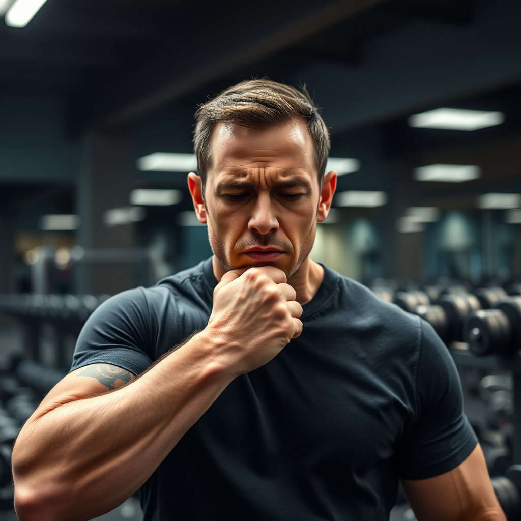 Person holding wrist in pain at a gym setting