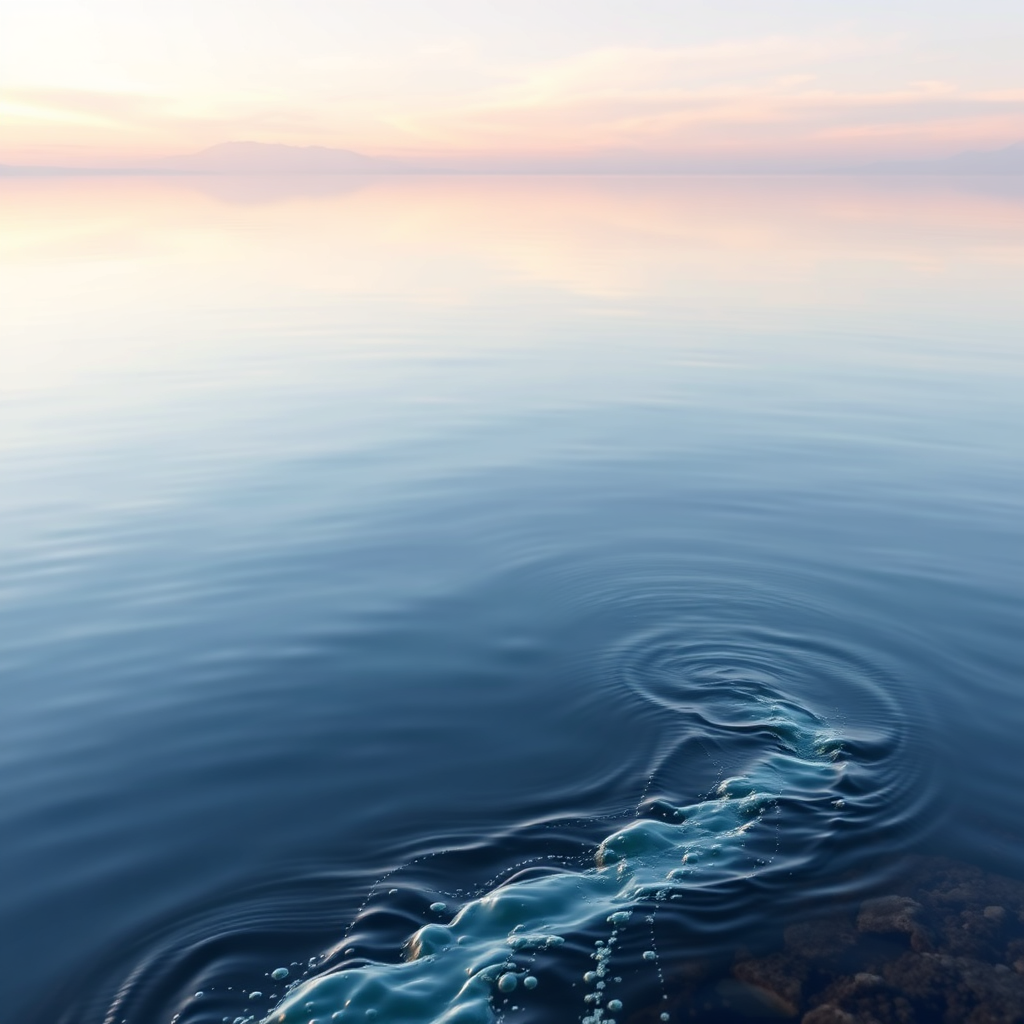 Generate a photorealistic image of a calm, serene lake with a gentle stream of water flowing into it. The lake represents the investment corpus, and the stream symbolizes SWP providing steady income. The scene should convey a sense of peace, tranquility, and financial security. Use soft, natural lighting. The color palette should be calming and inviting, with blues, greens, and golds. This image should evoke feelings of relaxation, security, and a steady stream of income.