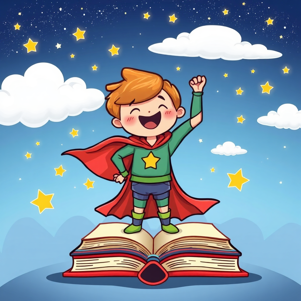 Child as storybook hero illustration