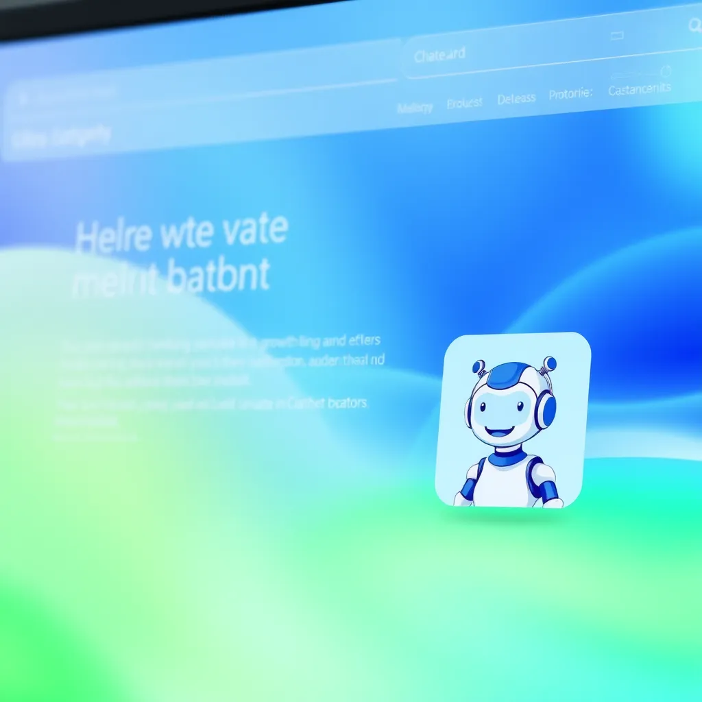 A photorealistic, ultra-high quality image of a modern website interface with a sleek chatbot window in the bottom right corner. The chatbot window has a friendly, cartoonish AI avatar with a welcoming expression. The website background features a vibrant, dynamic color palette of blues and greens, representing innovation and growth. The lighting is soft and diffused, creating a calming and inviting atmosphere. The image should convey a sense of accessibility, user-friendliness, and technological advancement. Rendered in 8K resolution with hyperrealistic detail, capturing the intricate textures of the website interface and the subtle nuances of the chatbot's expression. The overall style should be contemporary and minimalist, with a focus on clarity and user experience.