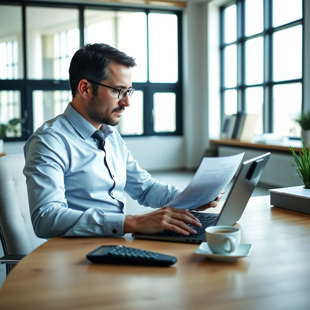 Professional chartered accountant working in a modern office