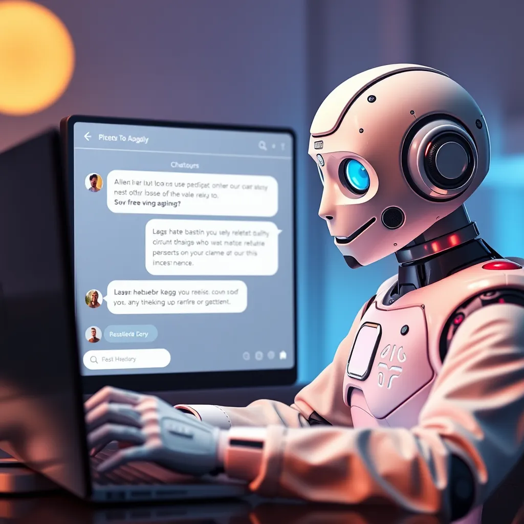 A user browsing a website with a chat window open. The AI chatbot proactively suggests relevant products or content based on the user's browsing history.  The chatbot is visually represented as a friendly, helpful robot character with personalized greetings.