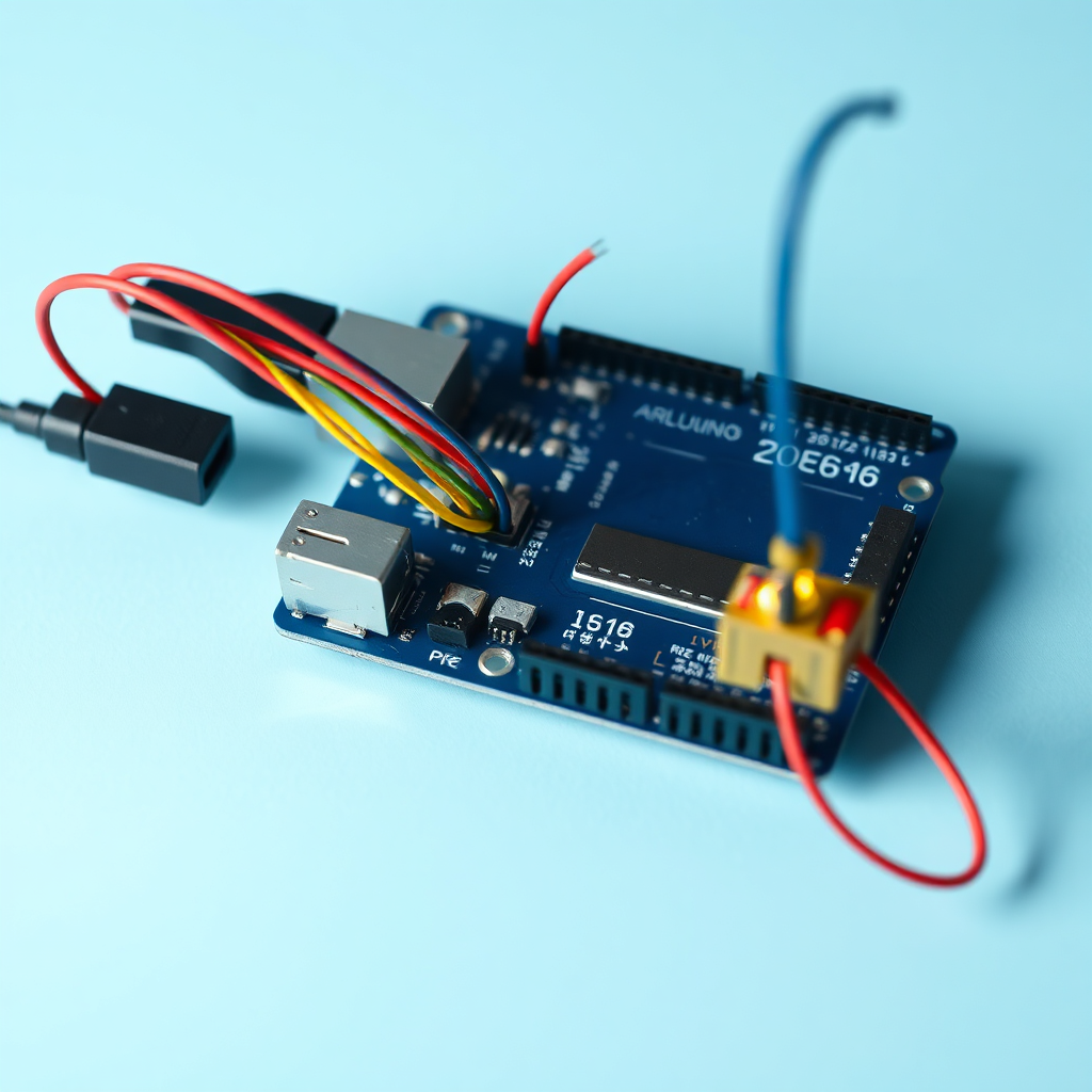 Aurduino Uno board with connected wires