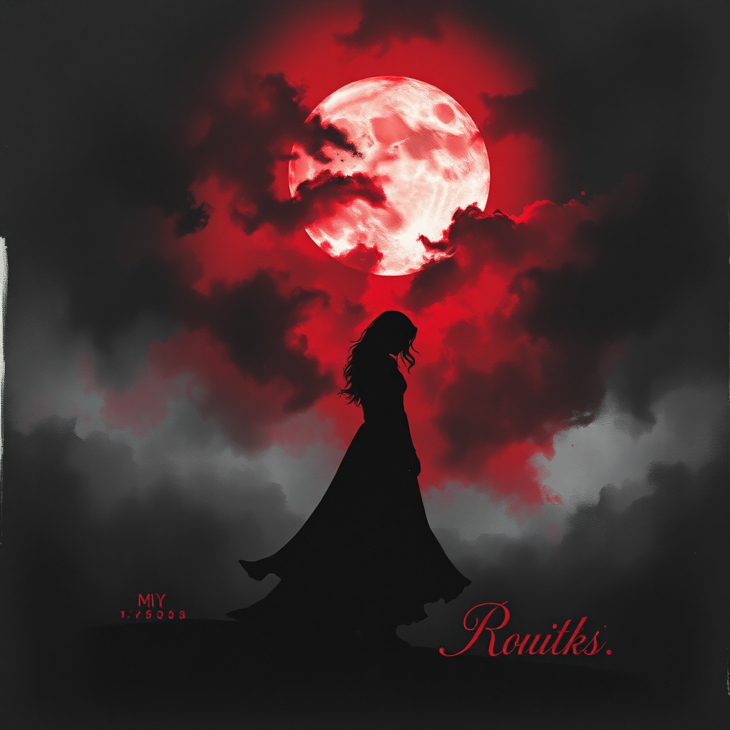 Dark romance art print with silhouette and stormy sky