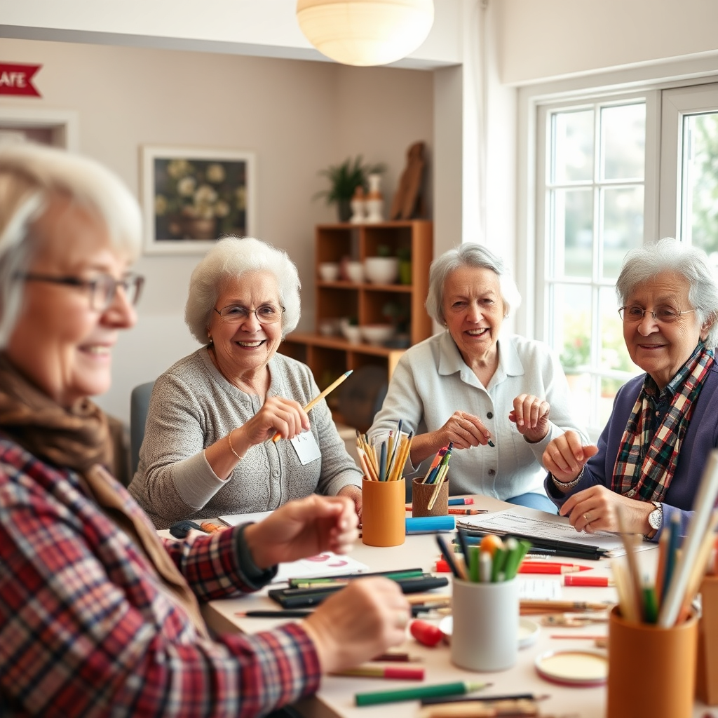 Seniors enjoying a creative activity together