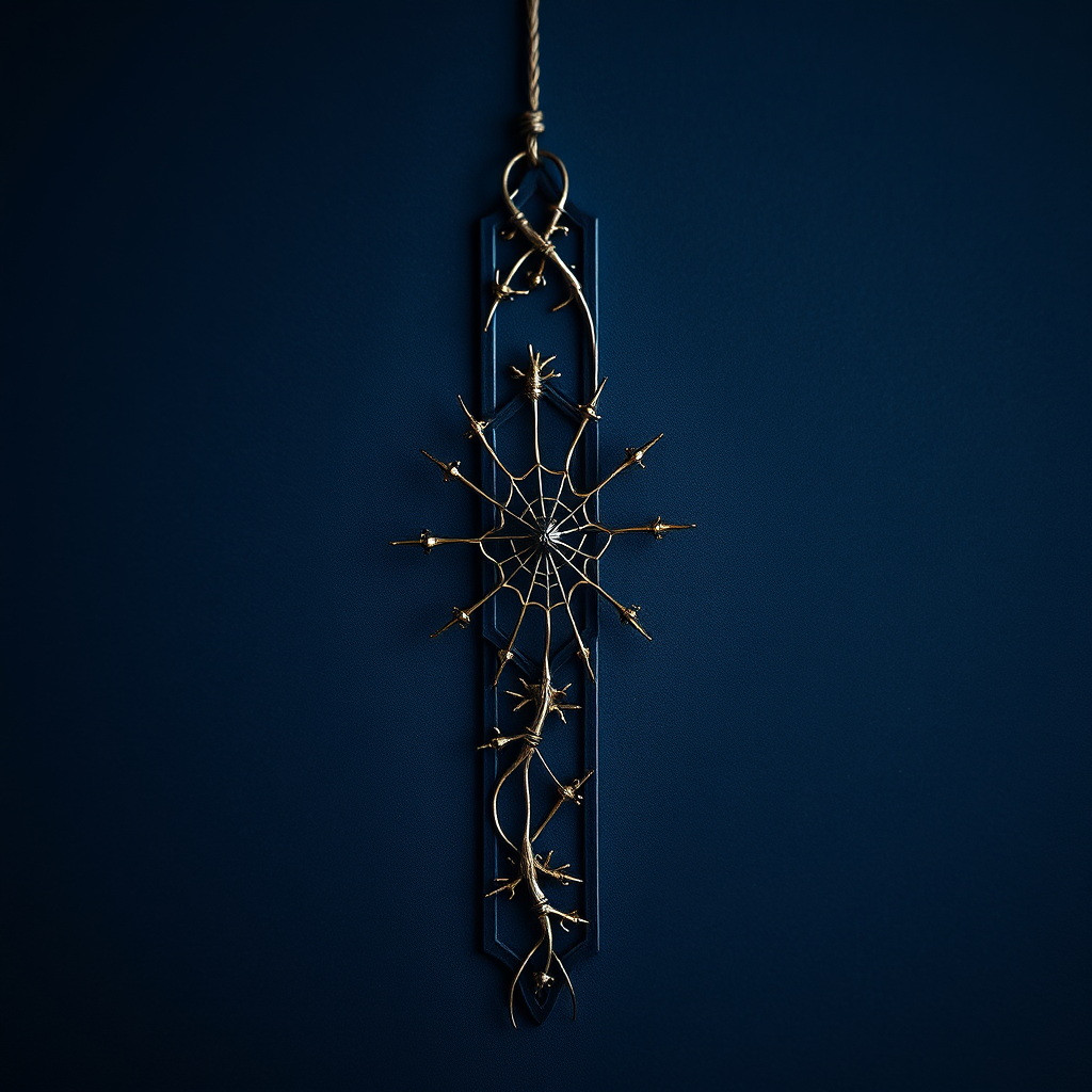 Intricate dark romance bookmark with metallic filigree