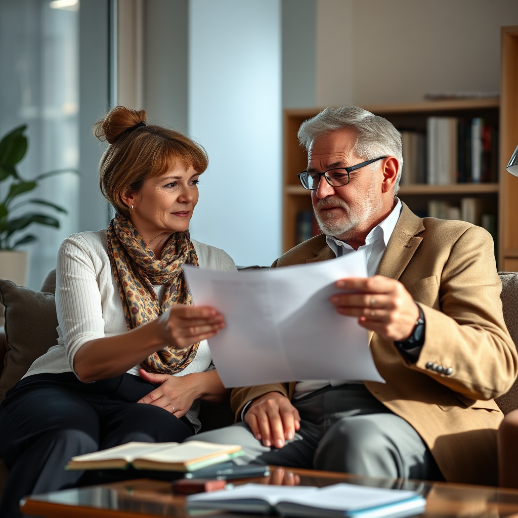 Advocate helping an elderly man with documents