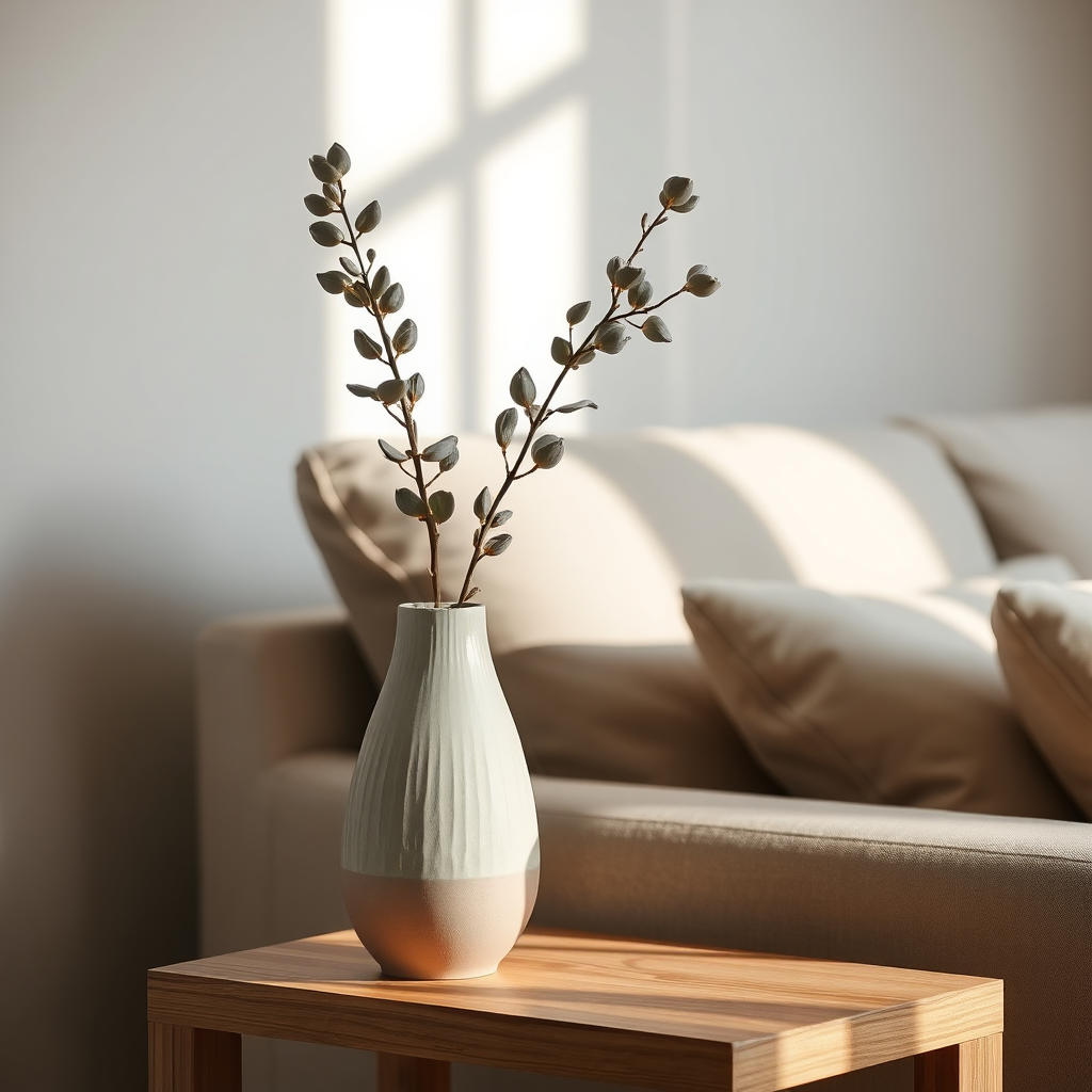 Modern ceramic vase on a side table