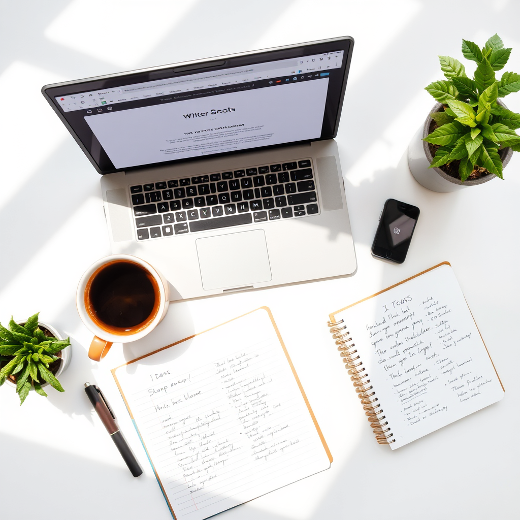Desk setup for writing blog posts