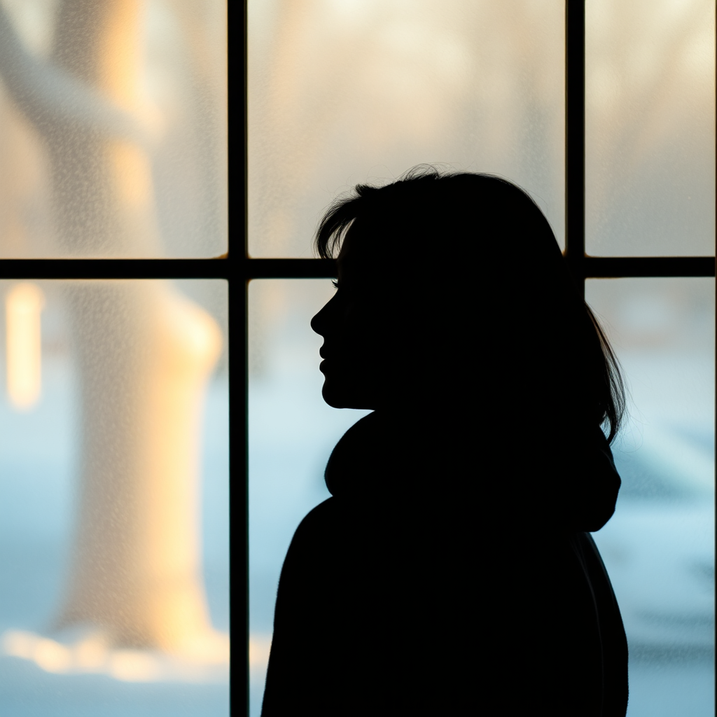 A person silhouetted against a frosted glass window, enjoying privacy without sacrificing natural light. The outdoor scene is softly blurred, emphasizing the sense of seclusion. The lighting is warm and inviting. The style is photorealistic. 4K resolution.
