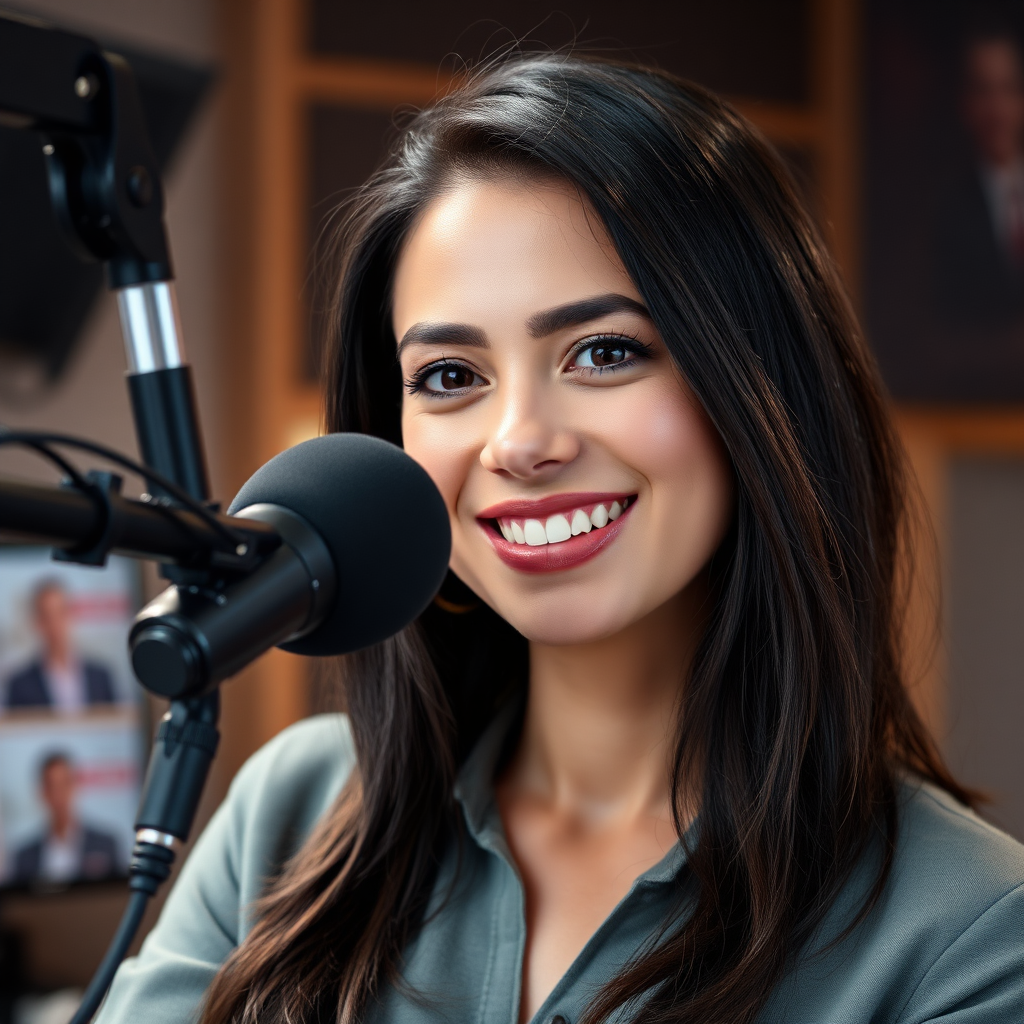 Woman speaking into microphone
