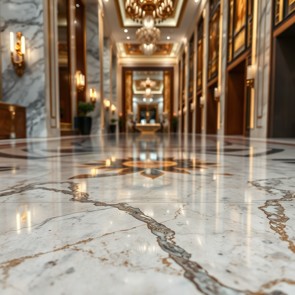 Luxurious marble floor with gold inlay