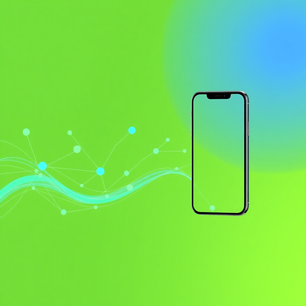 Show a visual representation of data flowing smoothly between the website and mobile app of "منصة جدة العقارية". Use abstract elements like connected nodes and data streams to represent the seamless integration. A gradient color palette of blue and green conveys harmony and efficiency. Style: Abstract data visualization with a modern, tech-forward aesthetic. Technical specs: High-resolution, visually dynamic rendering.