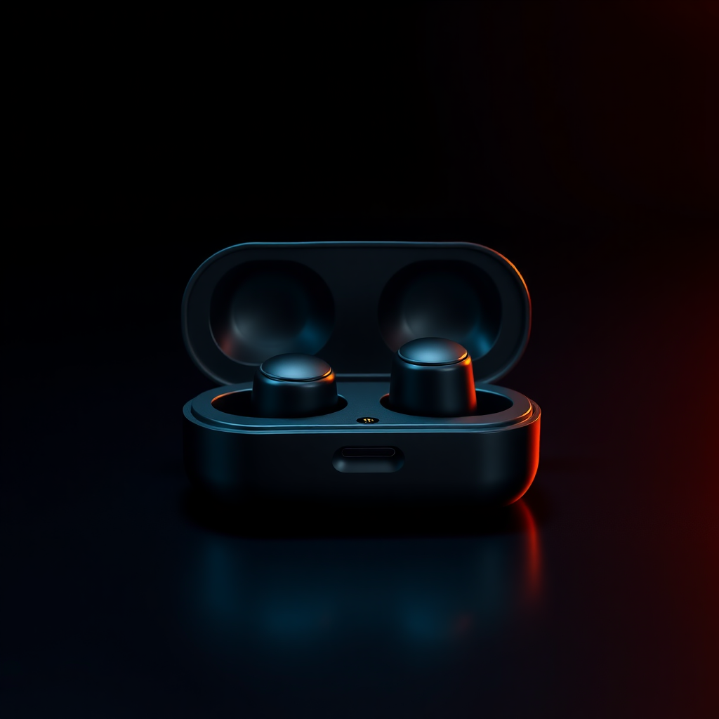 سماعة ديجيتال مزودة بـ MP3 M13 موضوعة مع صندوق الشحن على خلفية داكنة أنيقة