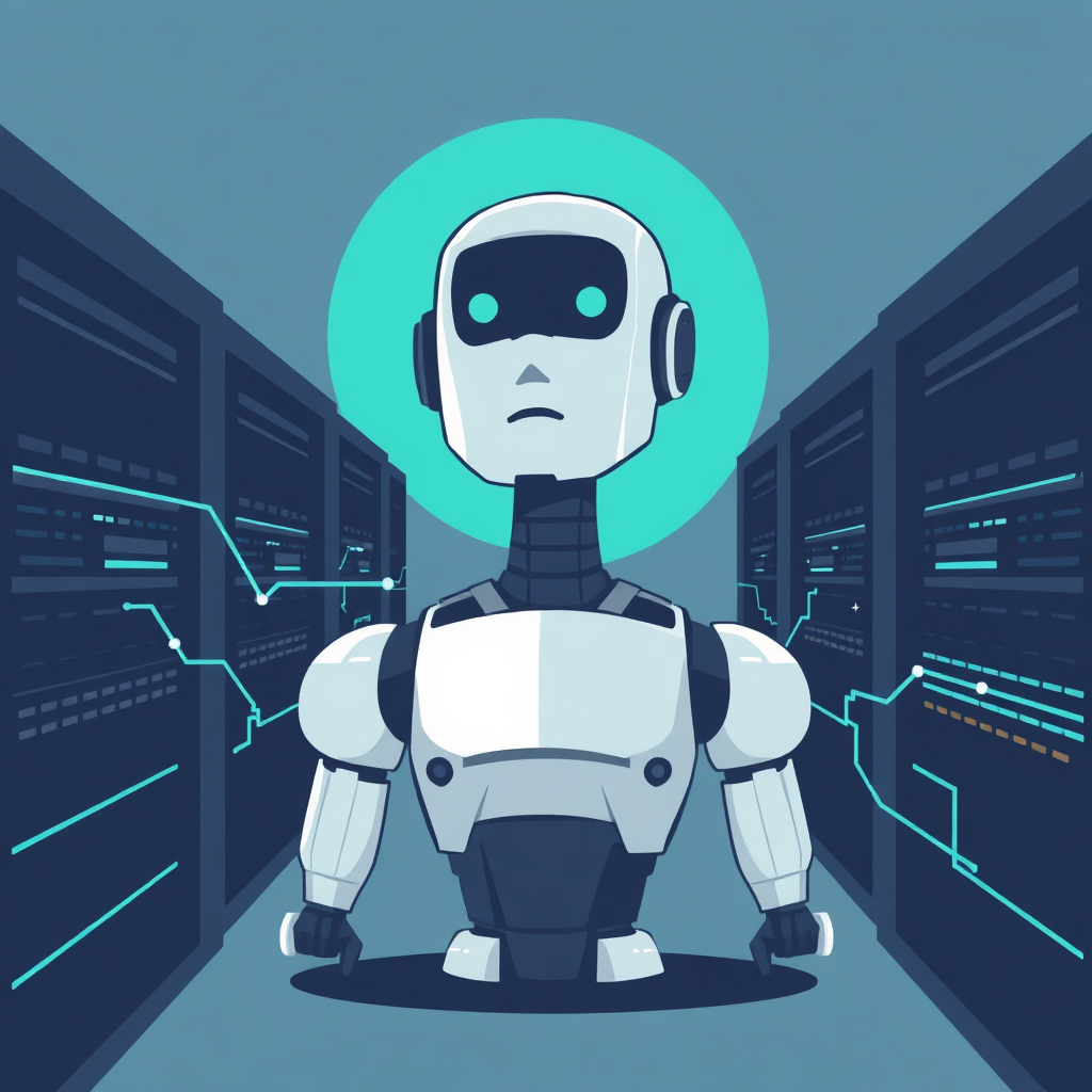 MineMeganBot illustration, depicting smart automation and monitoring for servers.