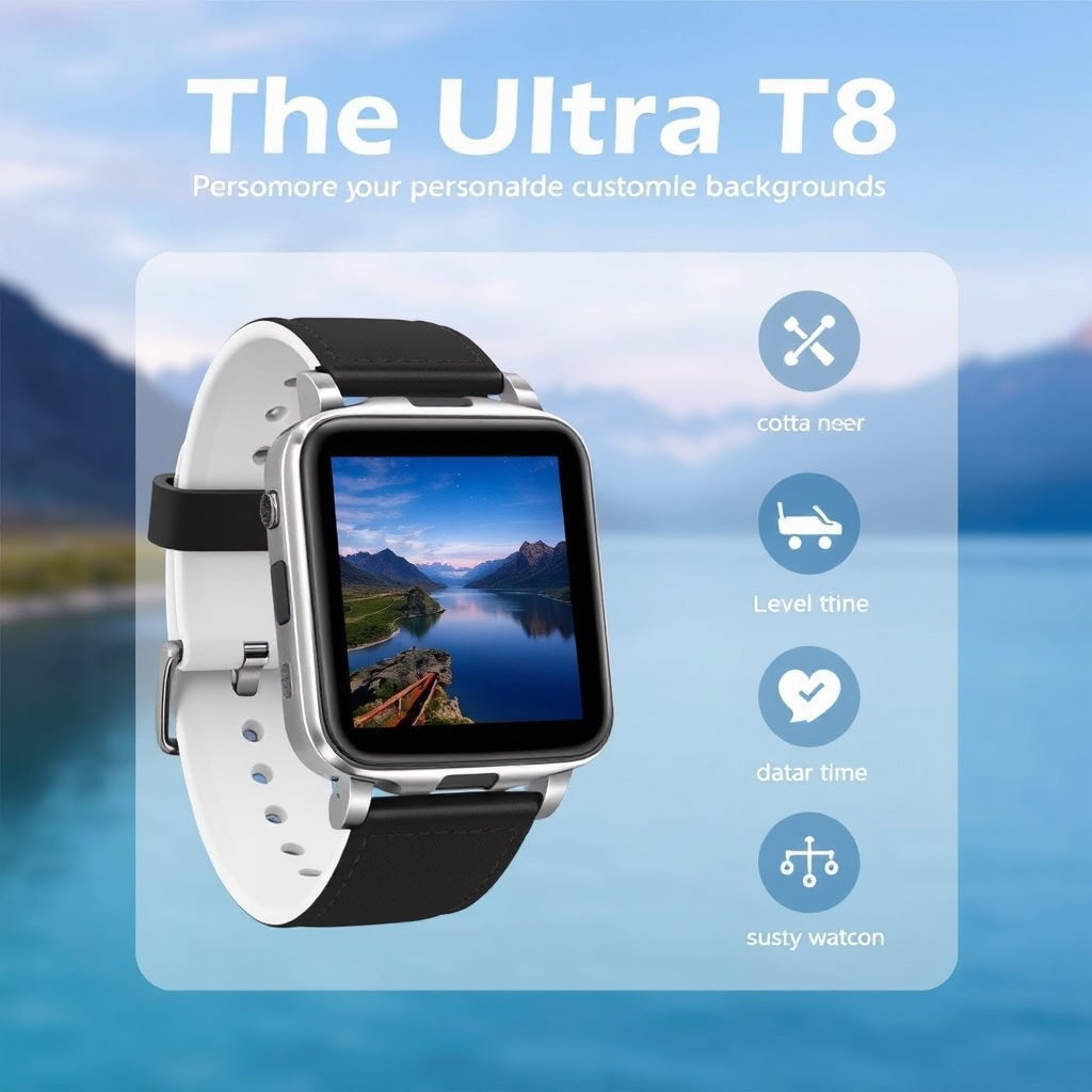 ساعة Ultra T8 مع خلفية مخصصة