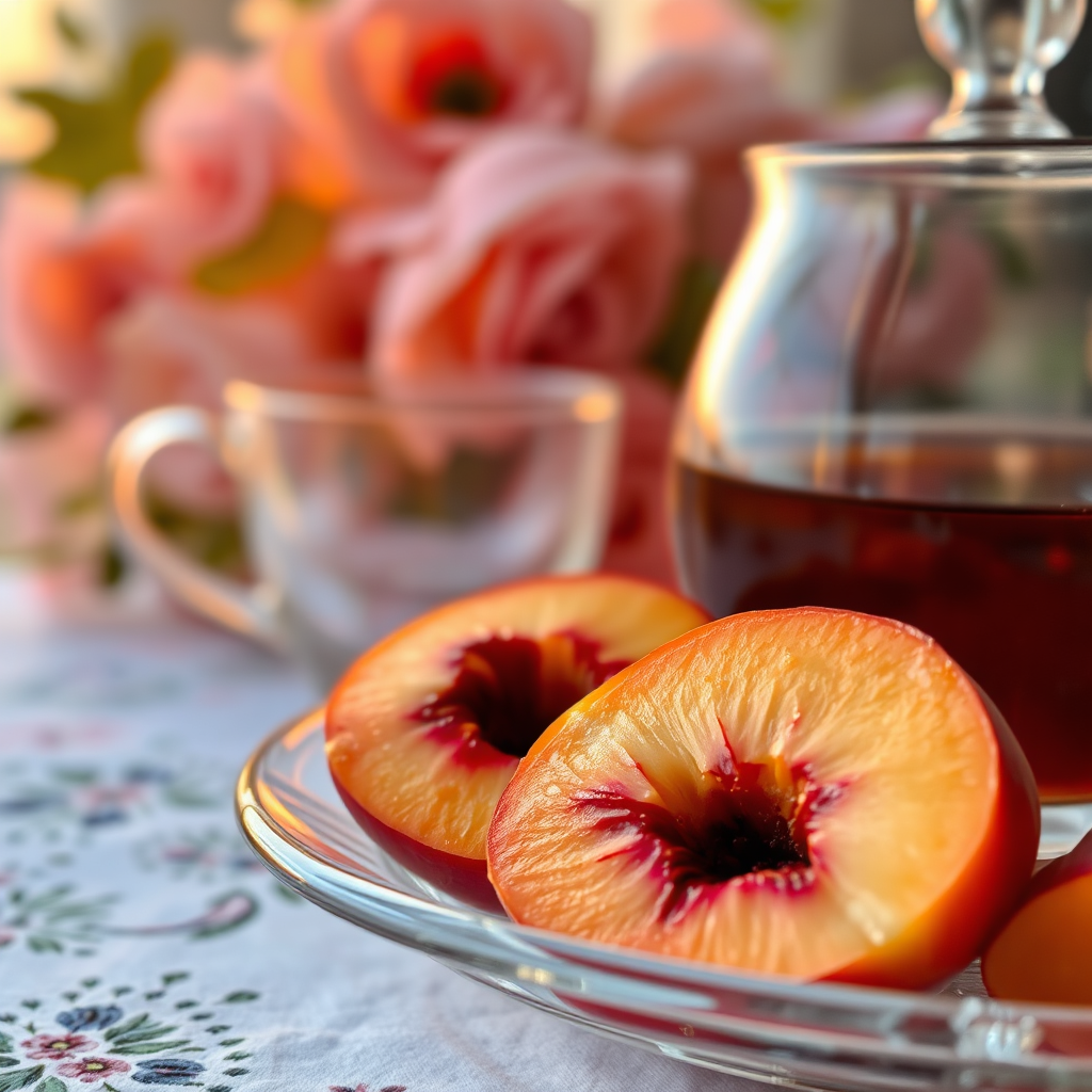 Peach slices in sunset light