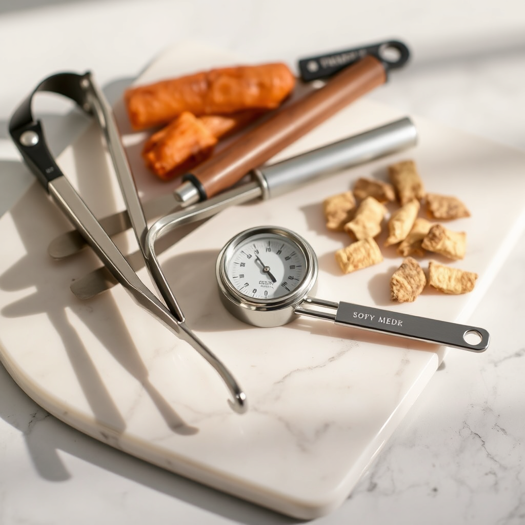 Grilling accessories on marble board