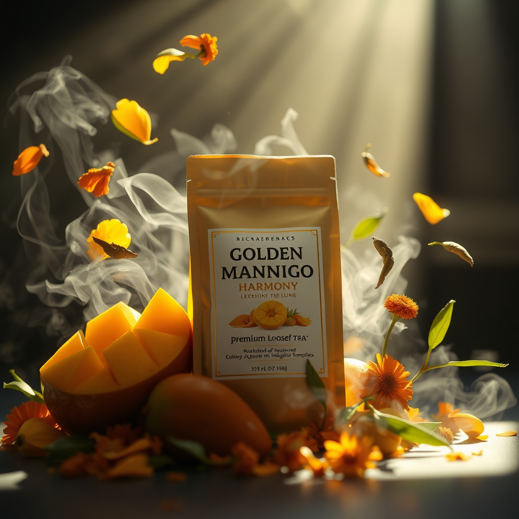 Golden Mango Harmony packaging with mango and marigold