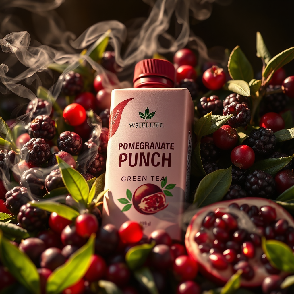 Pomegranate Punch packaging with berries