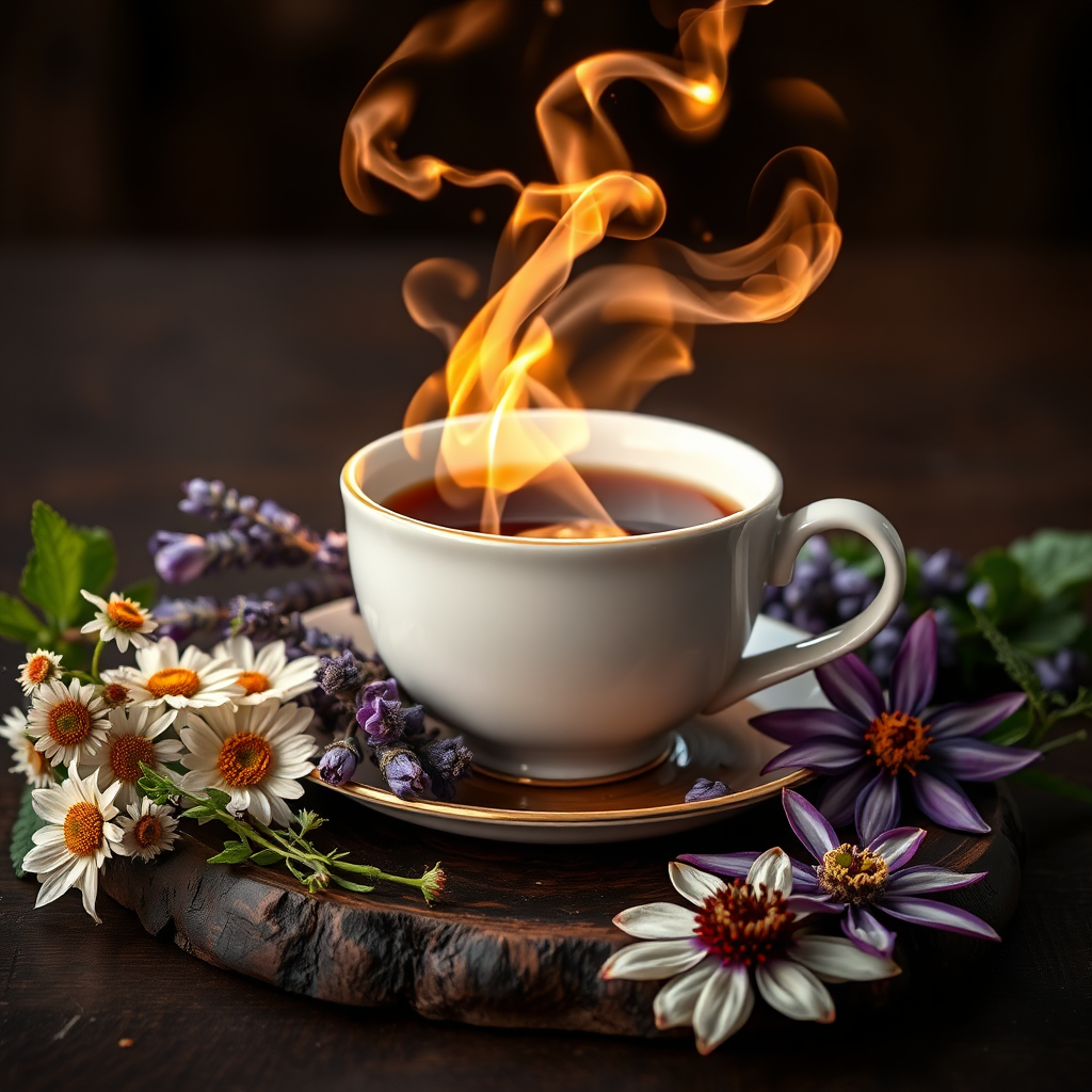 Luxurious ceremonial tea scene for Stress & Calm collection