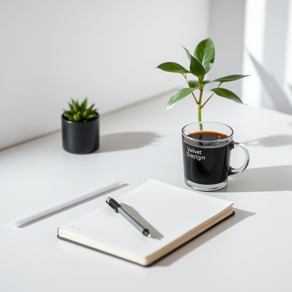 Minimalist premium workspace with Velvet Energy