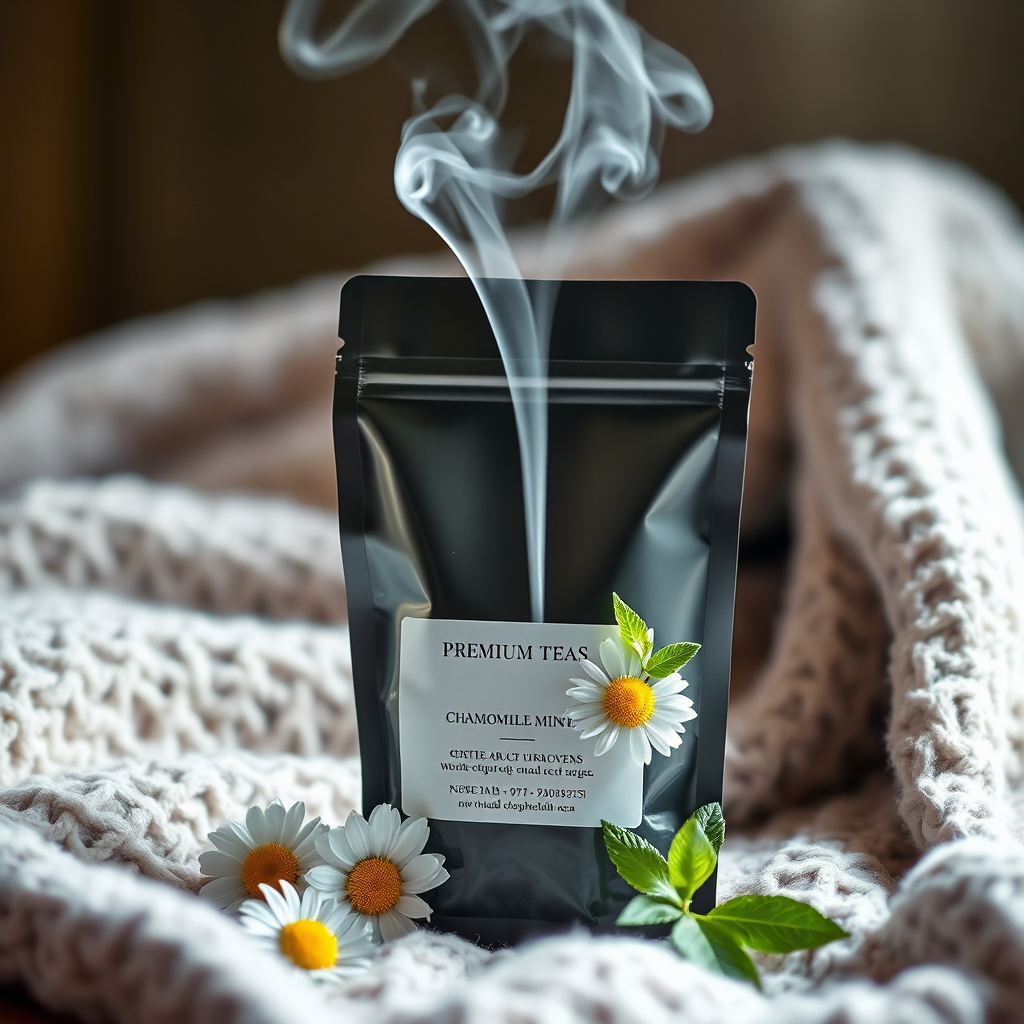 Calm Whisper tea pouch scene