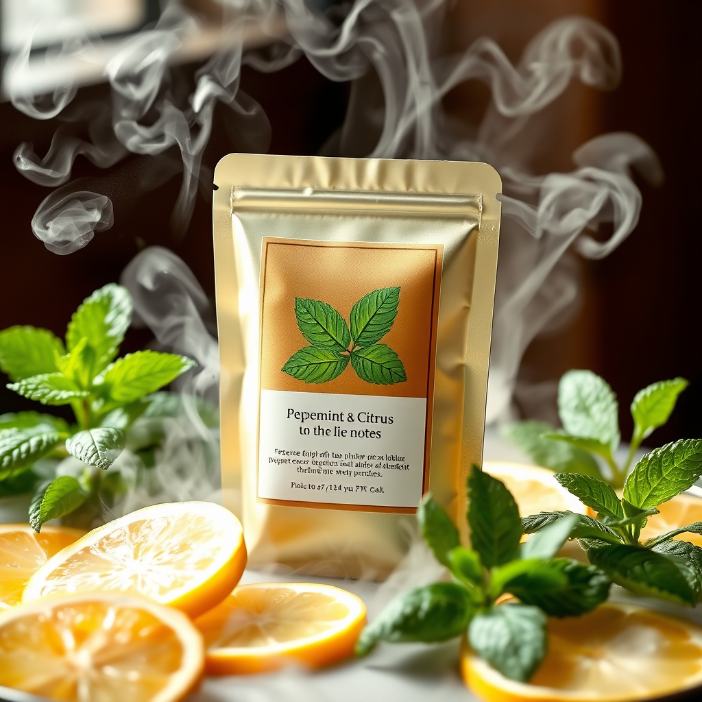 Peppermint Citrus Breeze tea pouch scene