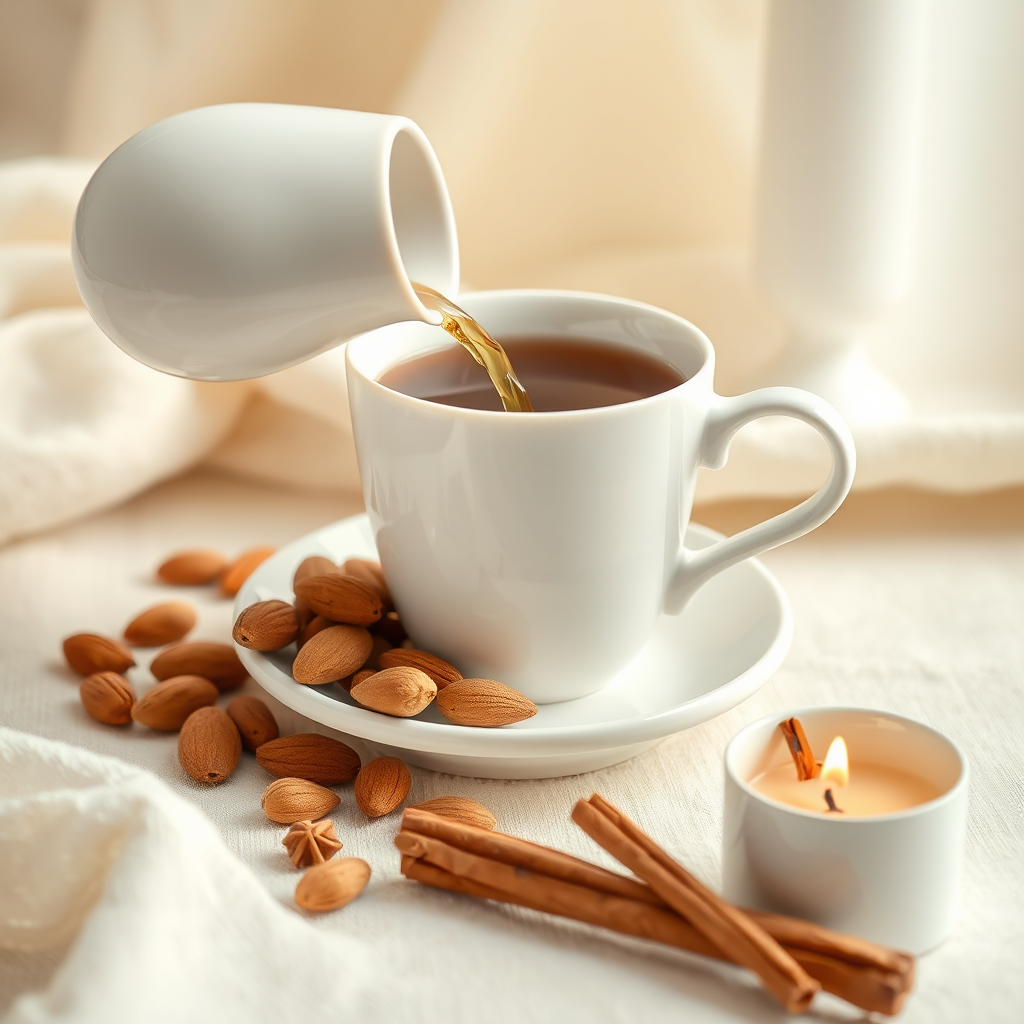 Luxurious almond rooibos pouring scene