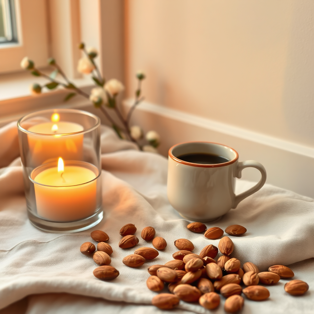 Warm corner with candlelight and tea