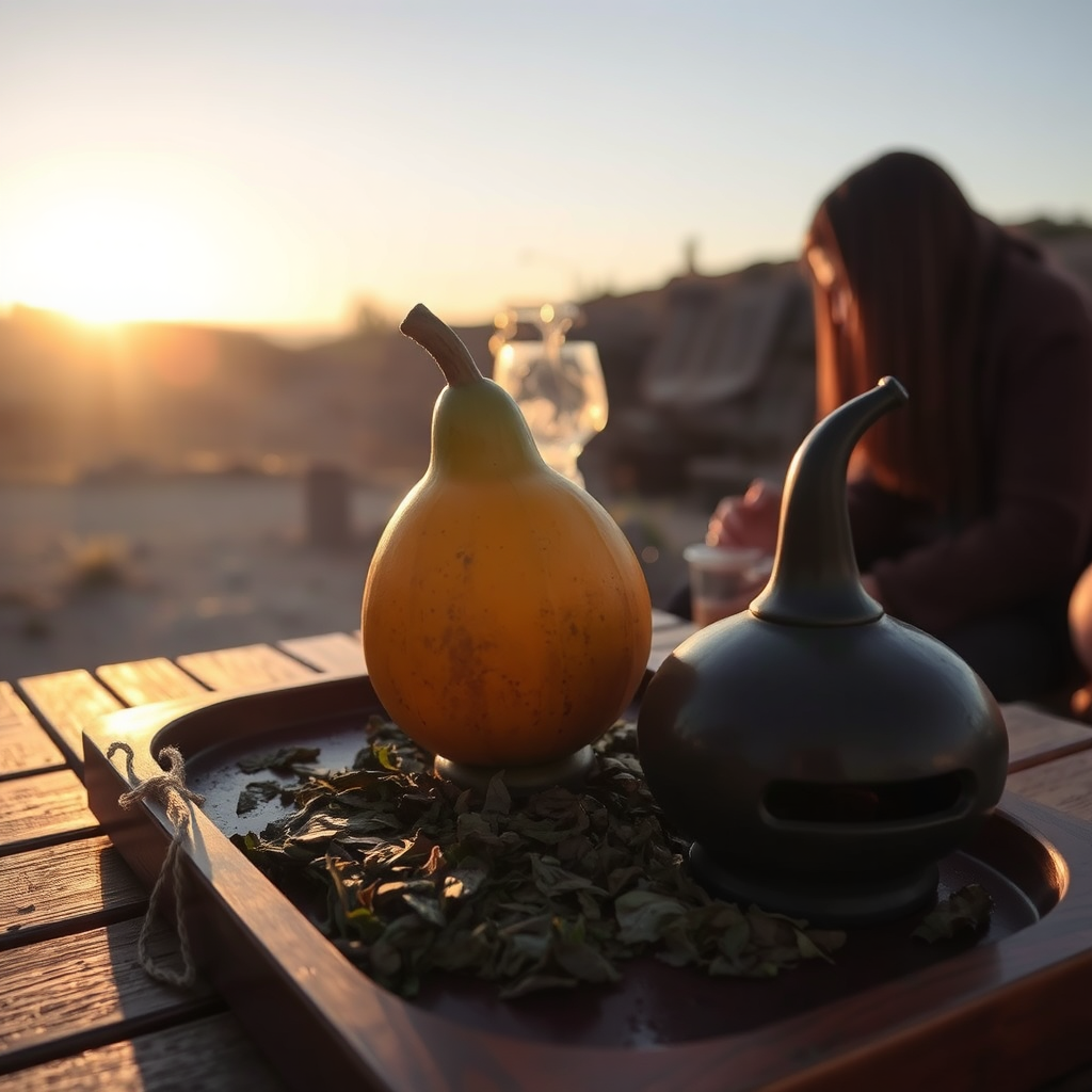 Traditional mate ritual on a wooden tray