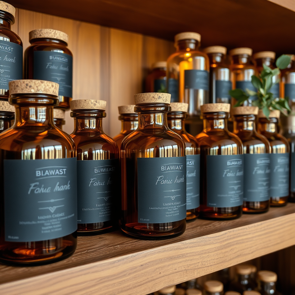 Amber apothecary glass jars collection