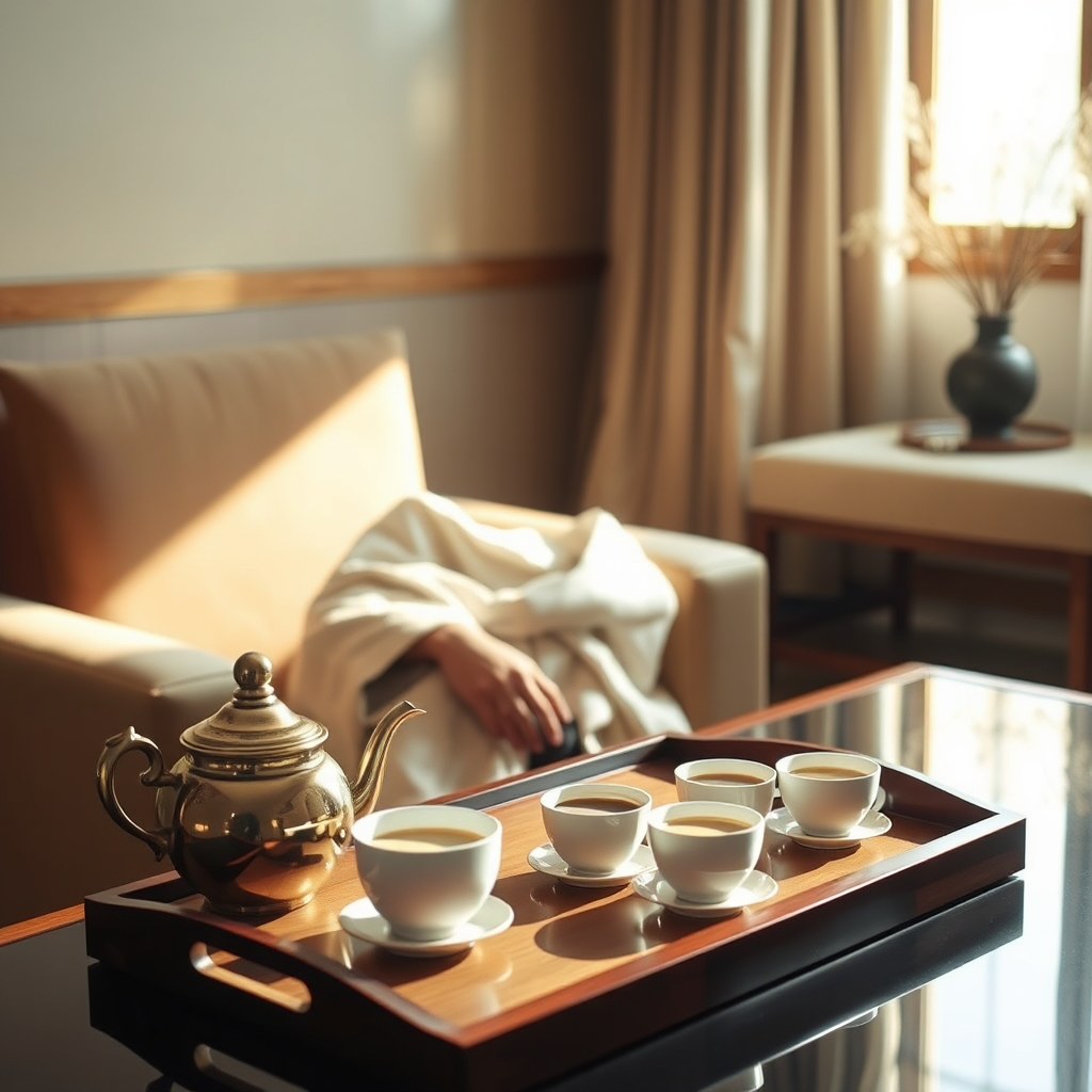 Elegant tea ceremony in a robe