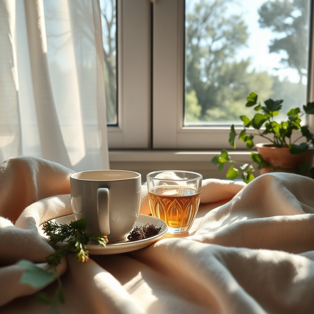 Calm ritual with tea near window