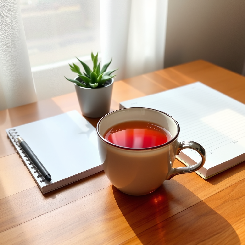 Calm ritual desk with journal
